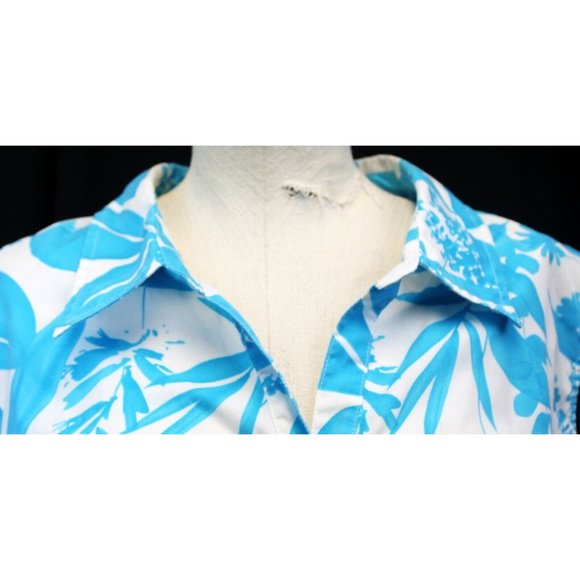 White Stage Woman's Sleeveless Collard Button Up Floral White Blue 3XL Tropical - Picture 2 of 11